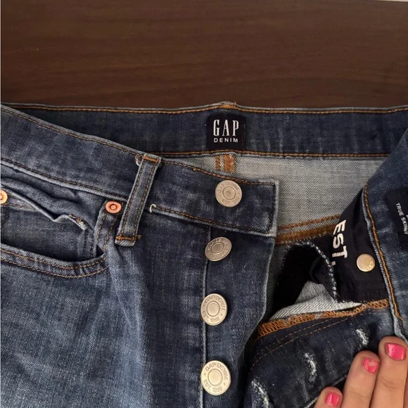 GAP Women's High-Rise Dark Blue Button-Fly Jeans - Picture 3 of 9